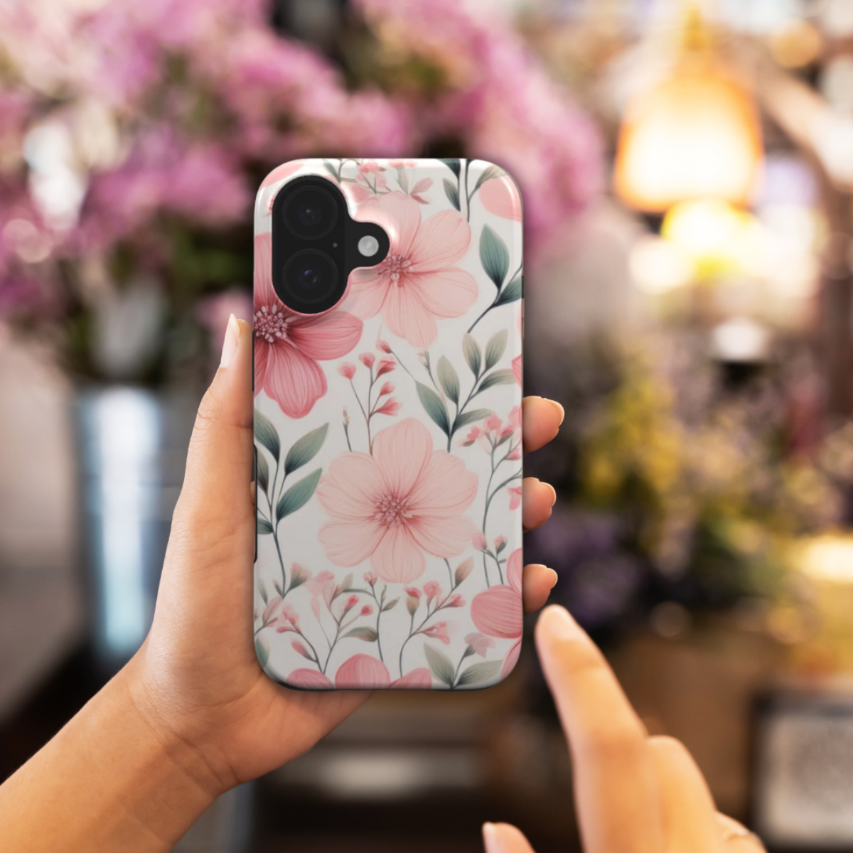 Handyhülle in rosa mit Blumen